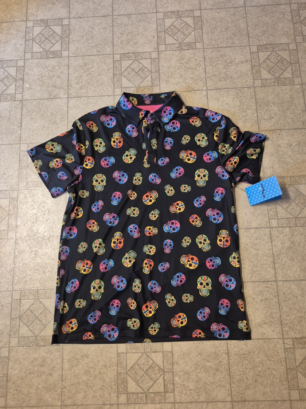 Birdie Bound Skull Graphic UPF 50+ POLO GOLF SHIRT SMALL